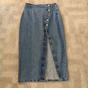 Zara Blue Denim Skirt with Button Detail